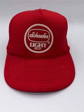 Vintage Schaefer Beer Cap Hat Snap Back Red Circle Logo Designer Pro Brand